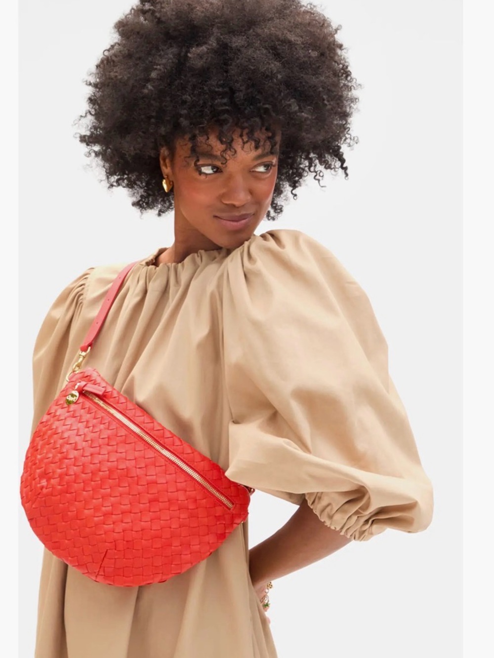 New Clare V Woven Grande Fanny Crossbody Bag - bright poppy - Picture 2 of 6